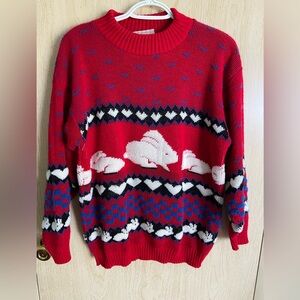 Vintage SPUNKY Bunny Rabbit All Over Winter Spring Sweater Womens Sz Medium